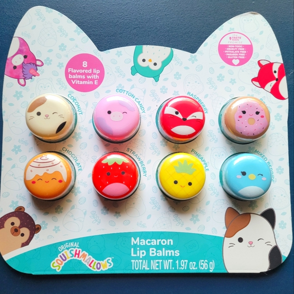 New Squishmallow 8 Pack Flavored Macaron Lip Balm Gloss Vitamin E Cameron Belena